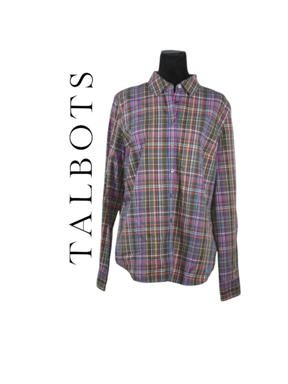 Talbots Plaid Long Sleeve Button Down Size 14
